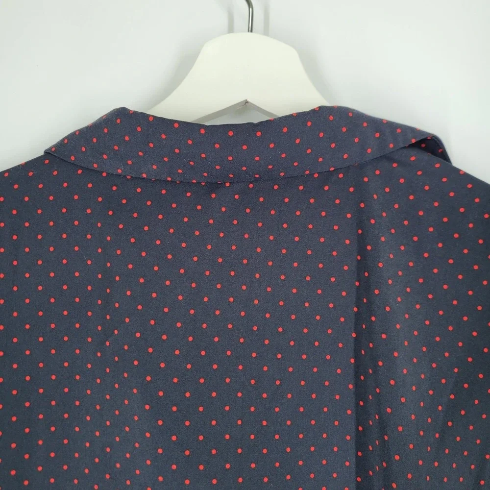 MICHAEL KORS Navy Red Polka Dot Button Front Roll‎ Tab Sleeve Blouse XL